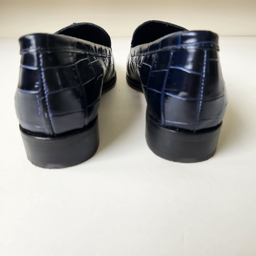 J.Crew Maison Navy Blue Crocodile-Embossed Italian Leather Loafers Work Classy - Picture 7 of 11